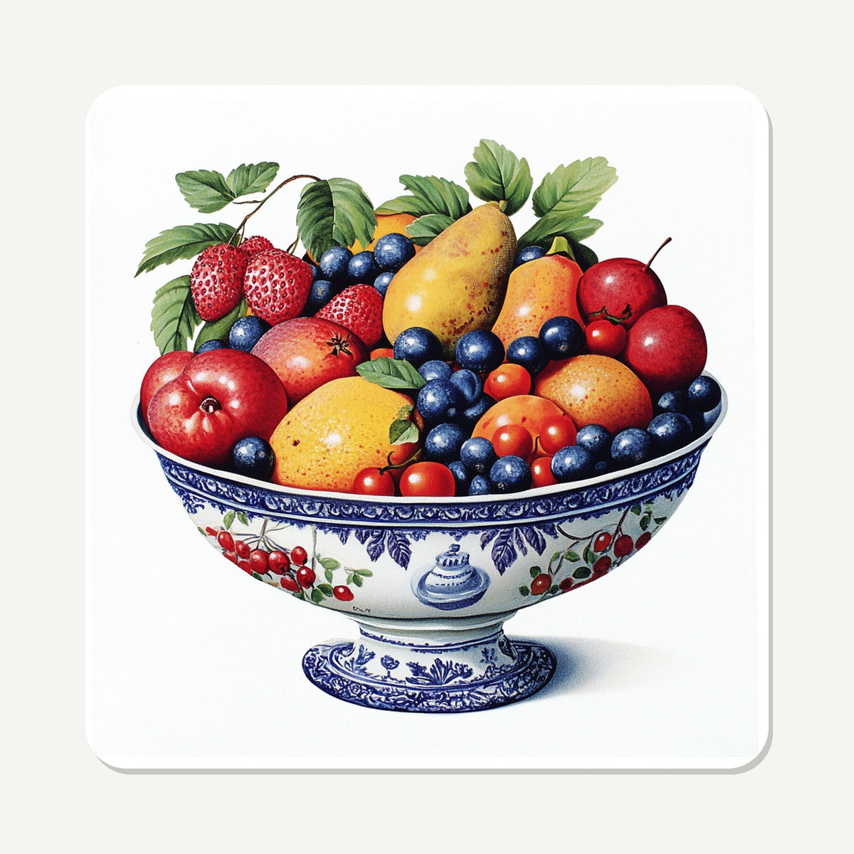 Delft Fruit Bowl – the flat artwork printed on these square glass coasters