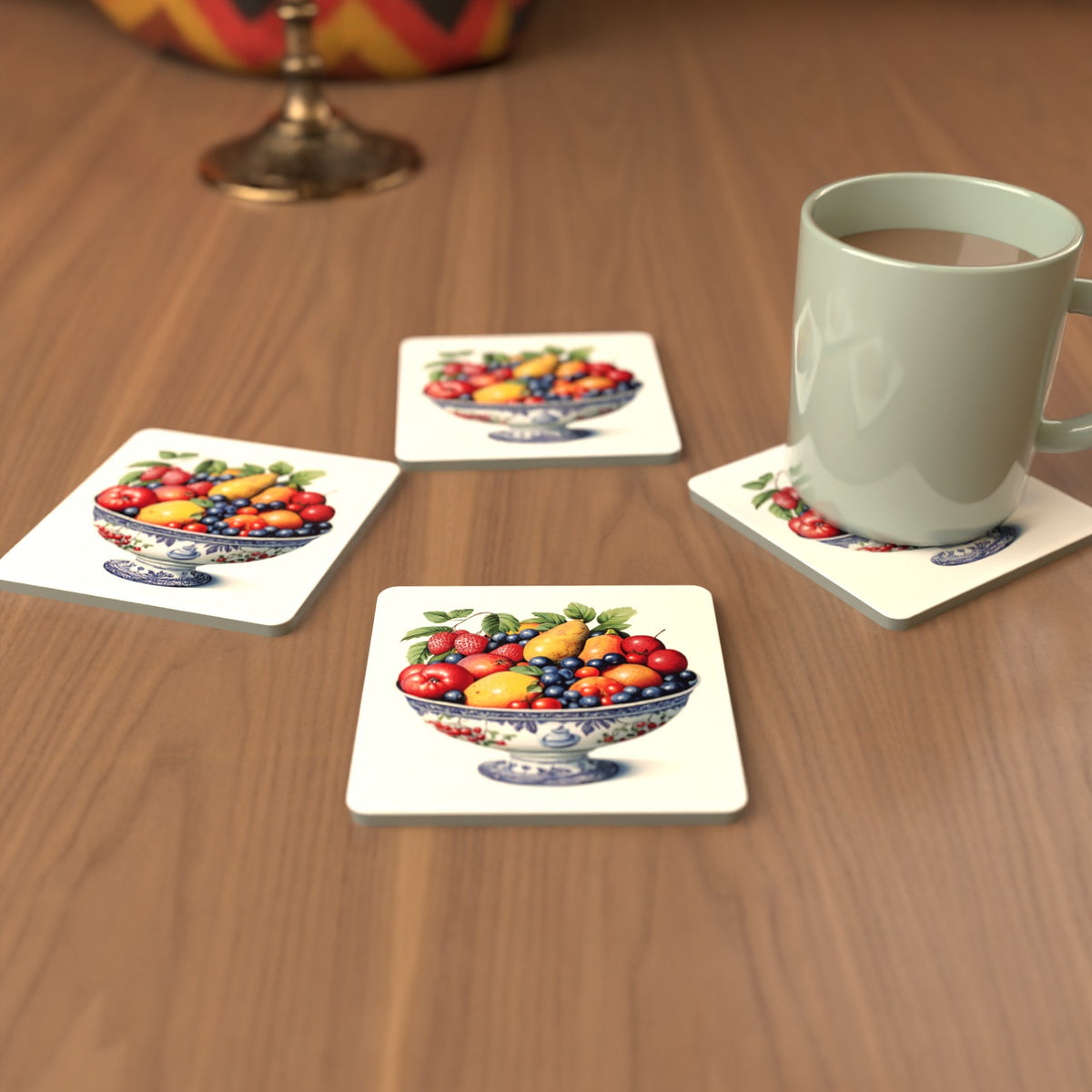 Delft Fruit Bowl Square Glass Coasters – Set of 6 – Pre-order – lifestyle mockup 3