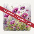 Pink Cosmos Meadow square glass coaster set of 6, pre-order coming soon