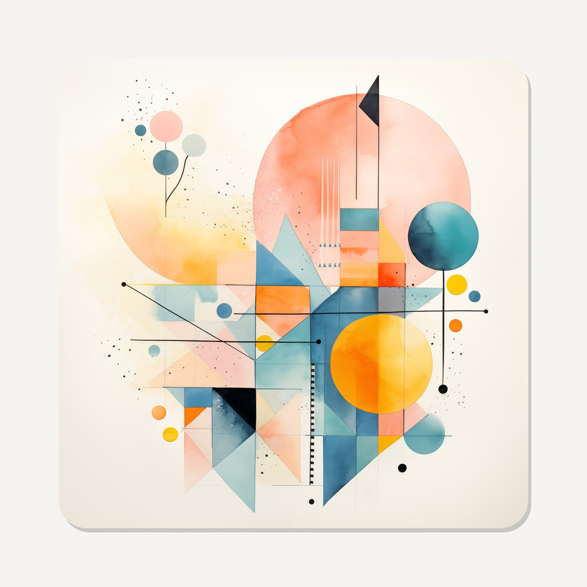 Pastel Geometric Sun – the flat artwork printed on these square glass coasters