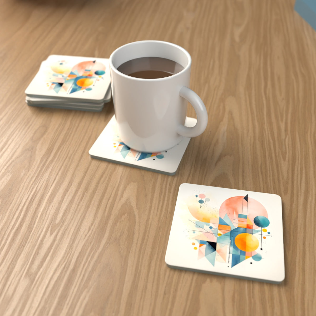 Pastel Geometric Sun Square Glass Coasters – Set of 6 – Pre-order – lifestyle mockup 1