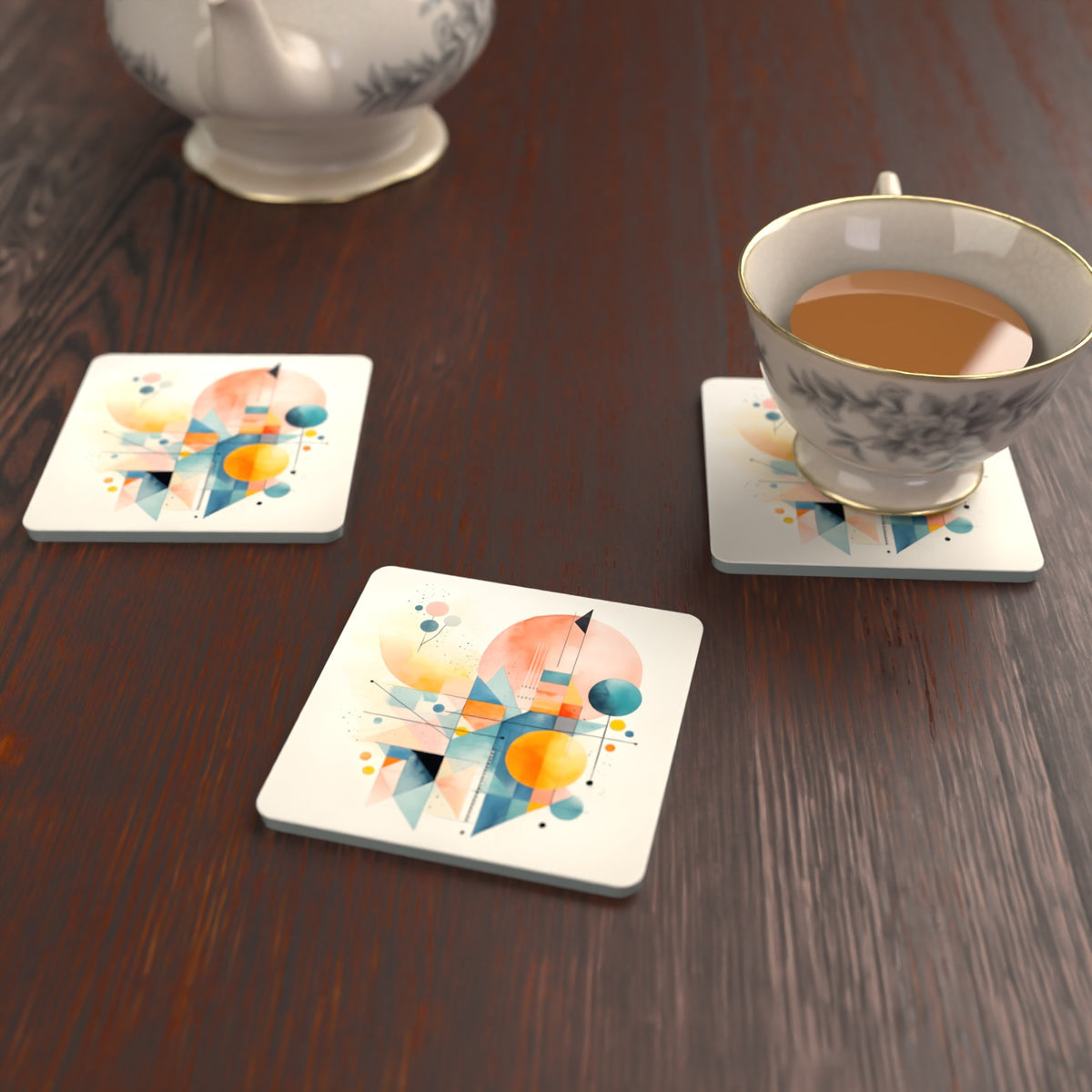 Pastel Geometric Sun Square Glass Coasters – Set of 6 – Pre-order – lifestyle mockup 2