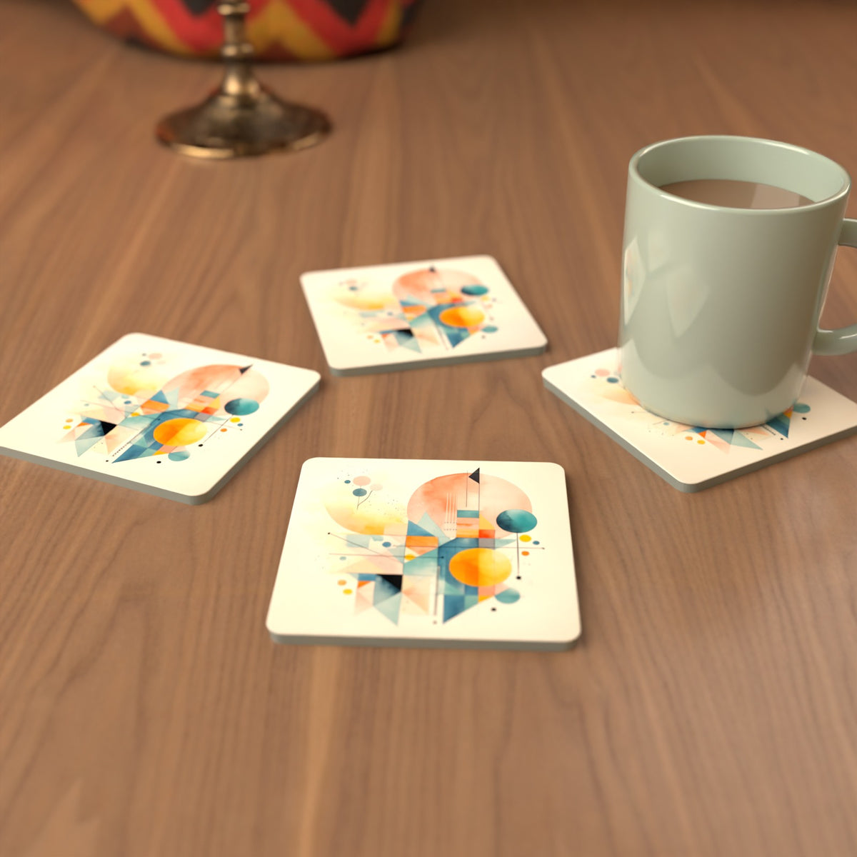 Pastel Geometric Sun Square Glass Coasters – Set of 6 – Pre-order – lifestyle mockup 3