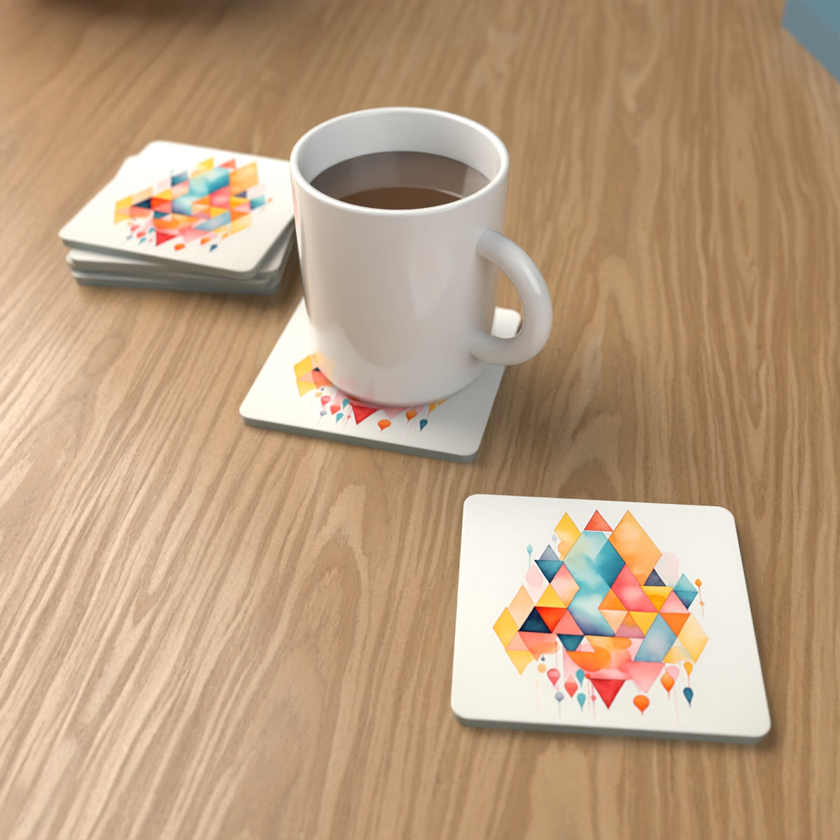 Pastel Diamond Hearts Square Glass Coasters – Set of 6 – Pre-order – lifestyle mockup 1
