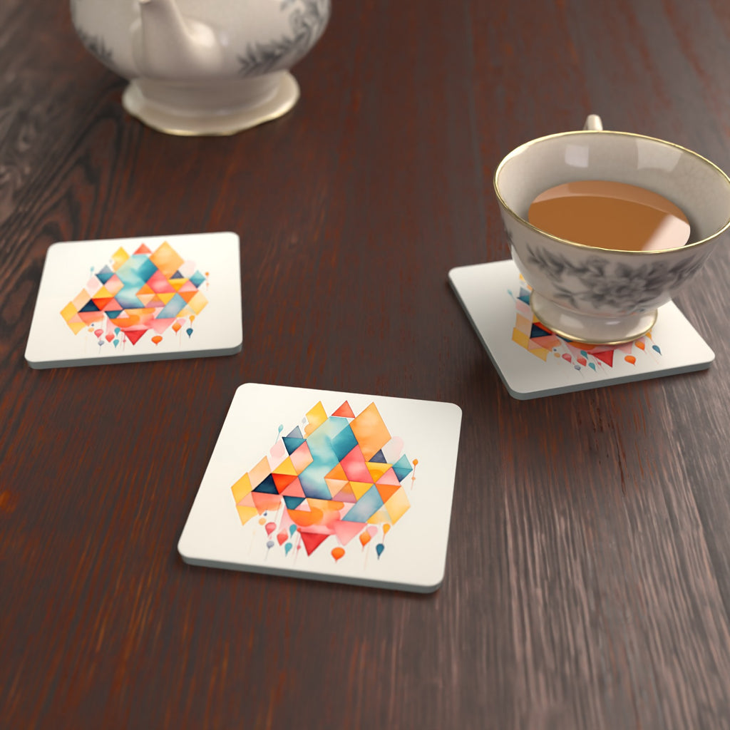 Pastel Diamond Hearts Square Glass Coasters – Set of 6 – Pre-order – lifestyle mockup 2