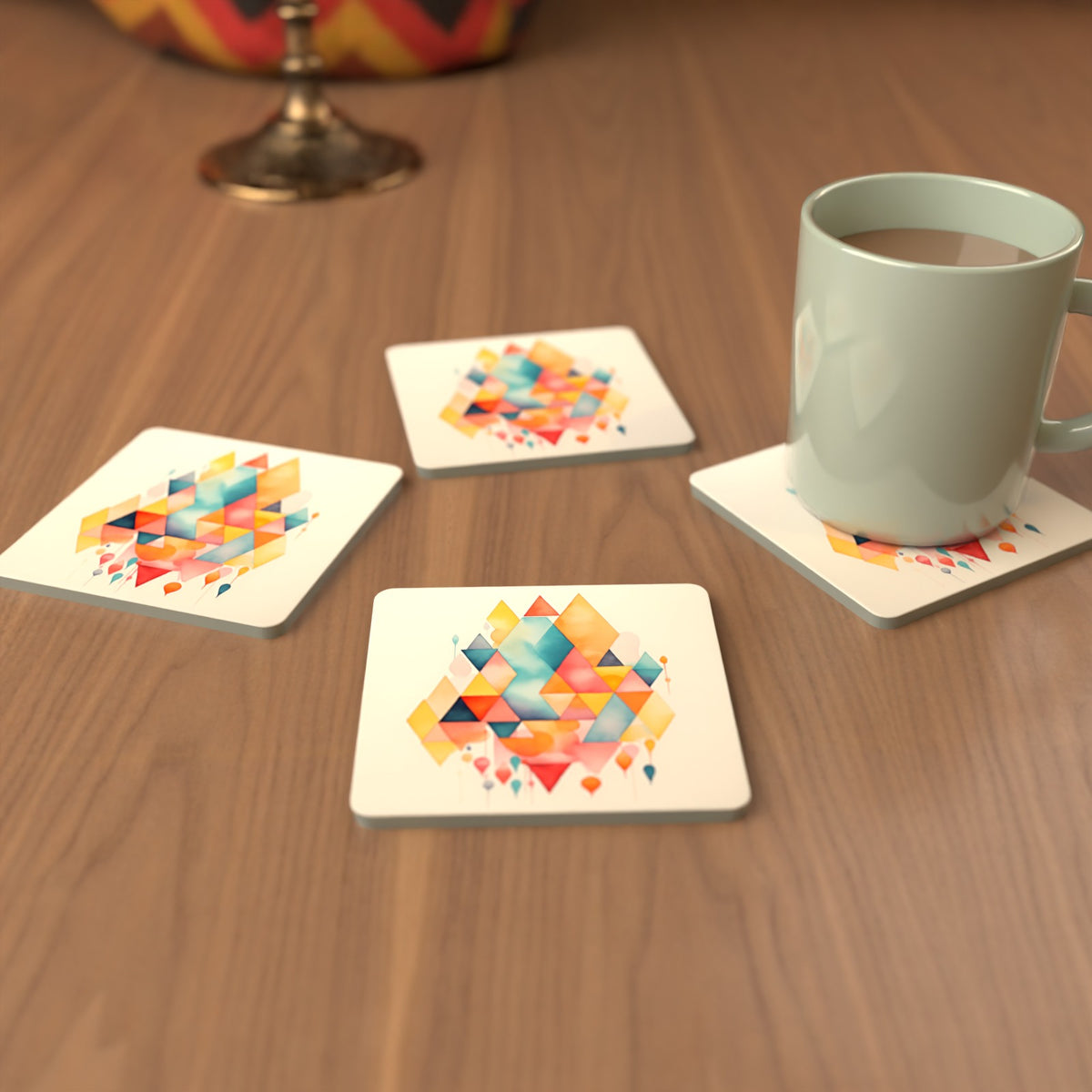 Pastel Diamond Hearts Square Glass Coasters – Set of 6 – Pre-order – lifestyle mockup 3
