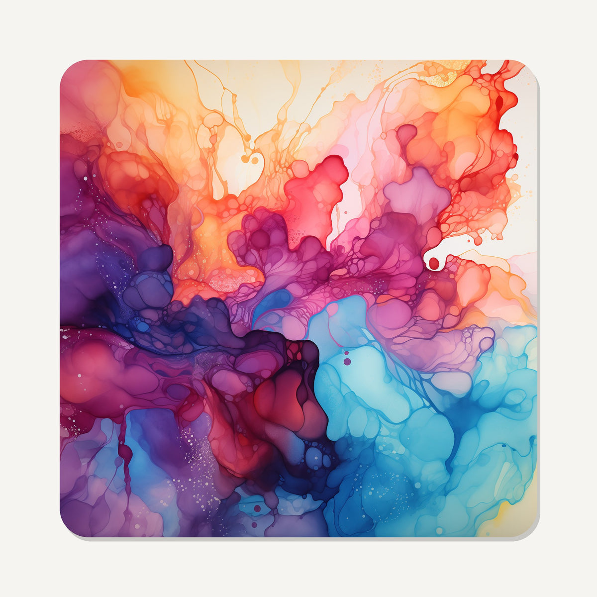 Violet Alcohol Ink – the flat artwork printed on these square glass coasters