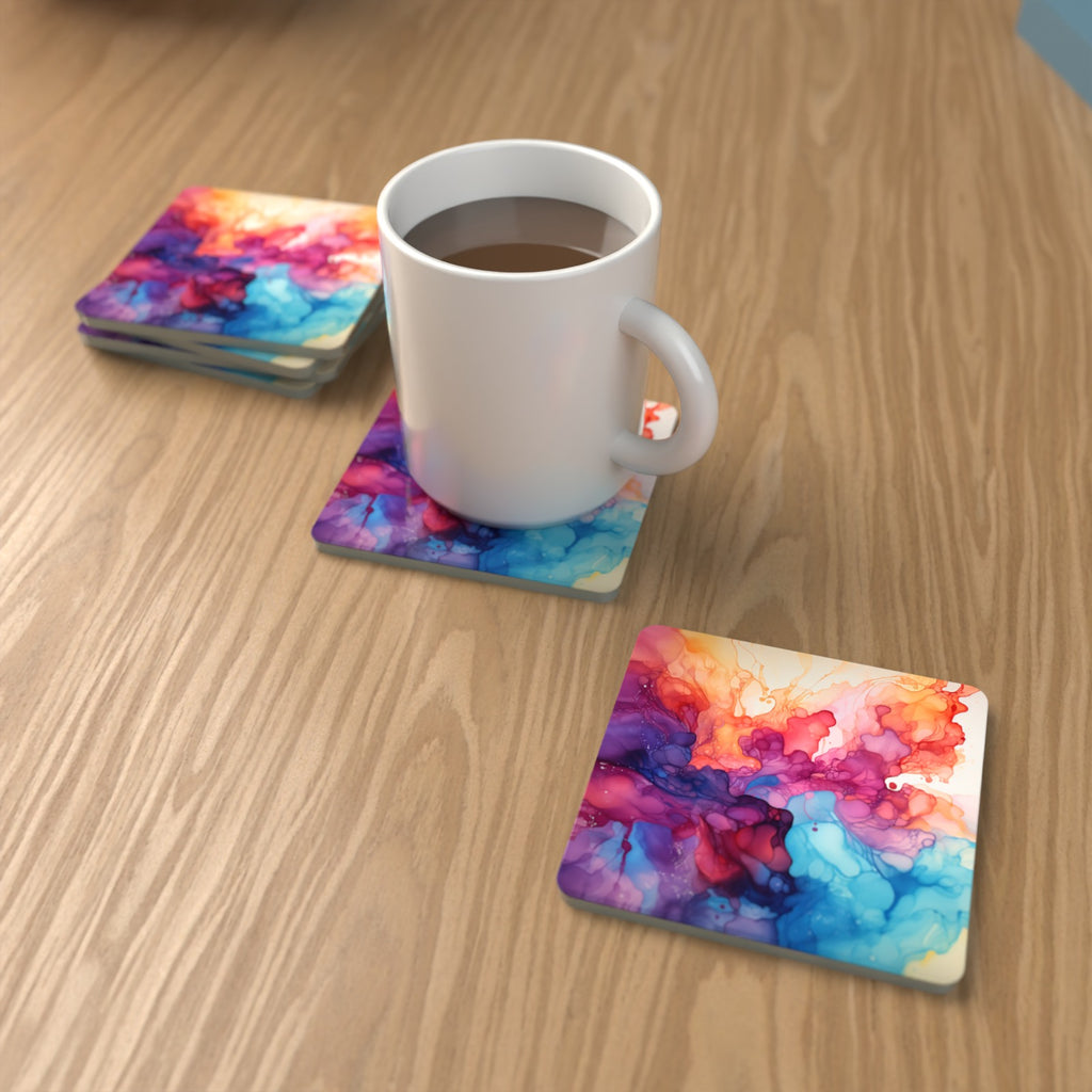 Violet Alcohol Ink Square Glass Coasters – Set of 6 – Pre-order – lifestyle mockup 1