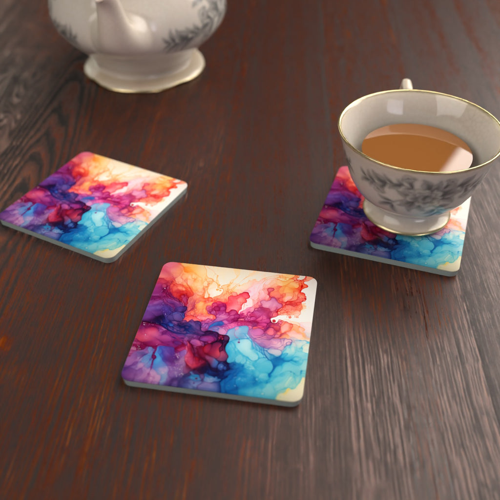 Violet Alcohol Ink Square Glass Coasters – Set of 6 – Pre-order – lifestyle mockup 2