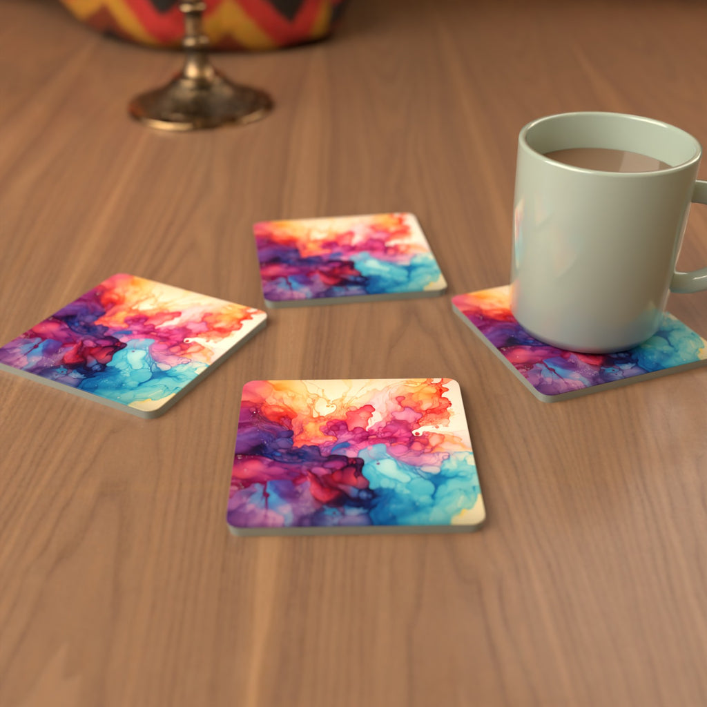 Violet Alcohol Ink Square Glass Coasters – Set of 6 – Pre-order – lifestyle mockup 3