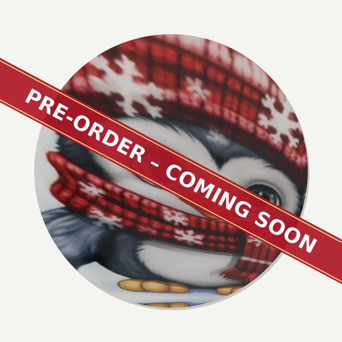 Christmas Penguins in Red Hats round ceramic coaster set of 6, pre-order coming soon