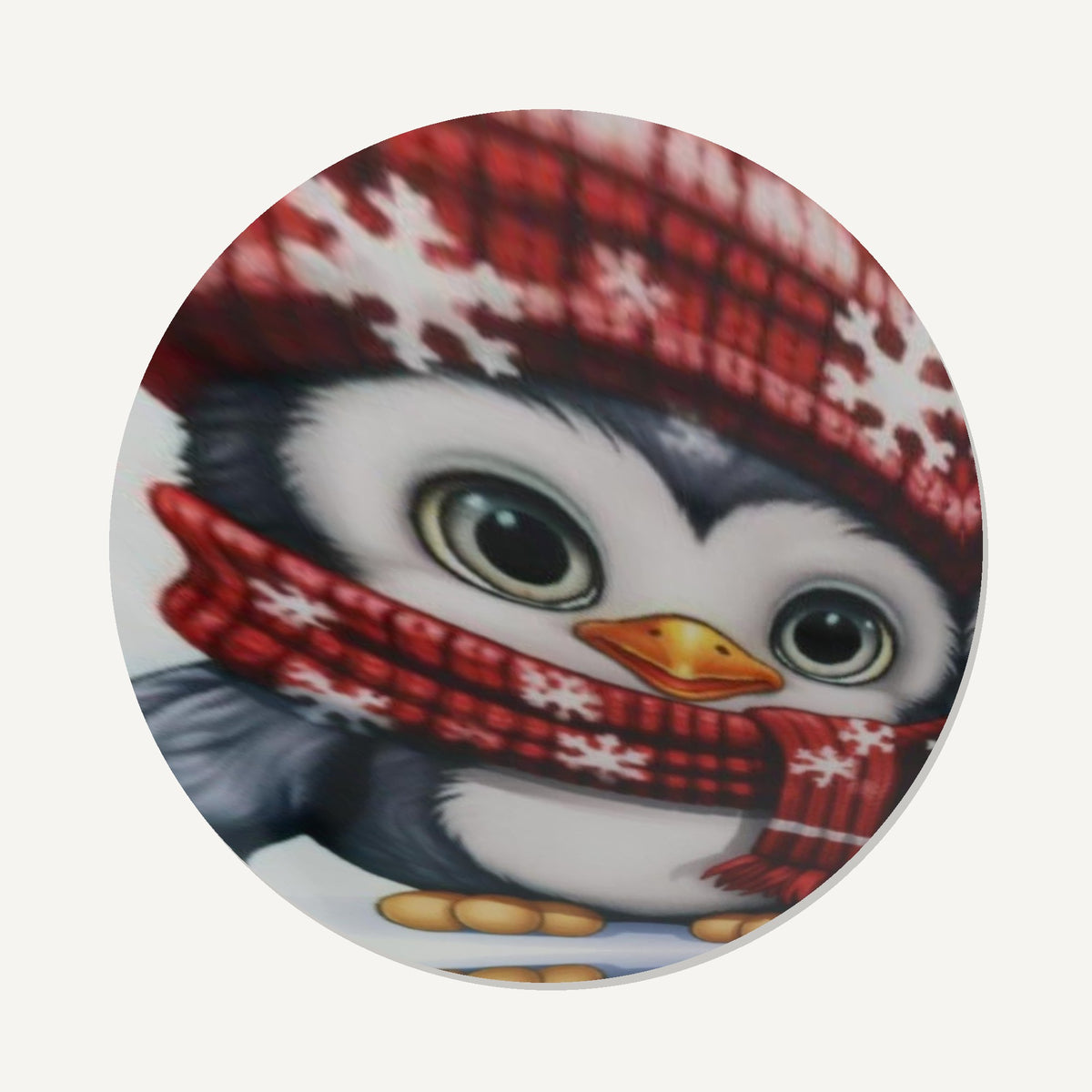 Christmas Penguins in Red Hats – the flat artwork printed on these round ceramic coasters