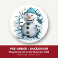 3D Snowman Breaking Through Ice round ceramic coaster set of 6 – pre-order / backorder, dispatching mid to late November 2026