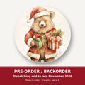 Christmas Teddy with Gifts round ceramic coaster set of 6 – pre-order / backorder, dispatching mid to late November 2026
