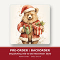 Christmas Teddy with Gifts square glass coaster set of 6 – pre-order / backorder, dispatching mid to late November 2026