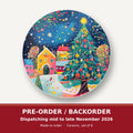 Folk Art Christmas Tree Village round ceramic coaster set of 6 – pre-order / backorder, dispatching mid to late November 2026