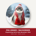 Penguin Chick in Red Knitted Hat round ceramic coaster set of 6 – pre-order / backorder, dispatching mid to late November 2026
