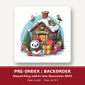 Christmas Cabin with Penguin square glass coaster set of 6 – pre-order / backorder, dispatching mid to late November 2026