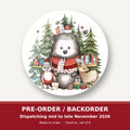 Christmas Woodland Friends round ceramic coaster set of 6 – pre-order / backorder, dispatching mid to late November 2026