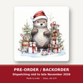 Christmas Otter with Gifts square glass coaster set of 6 – pre-order / backorder, dispatching mid to late November 2026