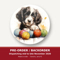 Springer Spaniel Puppy with Balls round ceramic coaster set of 6 – pre-order / backorder, dispatching mid to late November 2026
