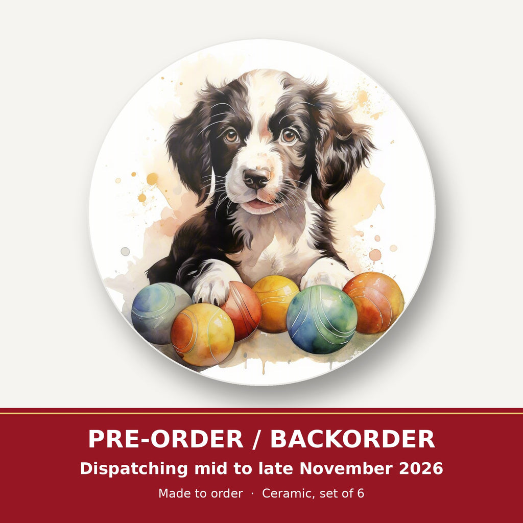 Springer Spaniel Puppy No.2 round ceramic coaster set of 6 – pre-order / backorder, dispatching mid to late November 2026