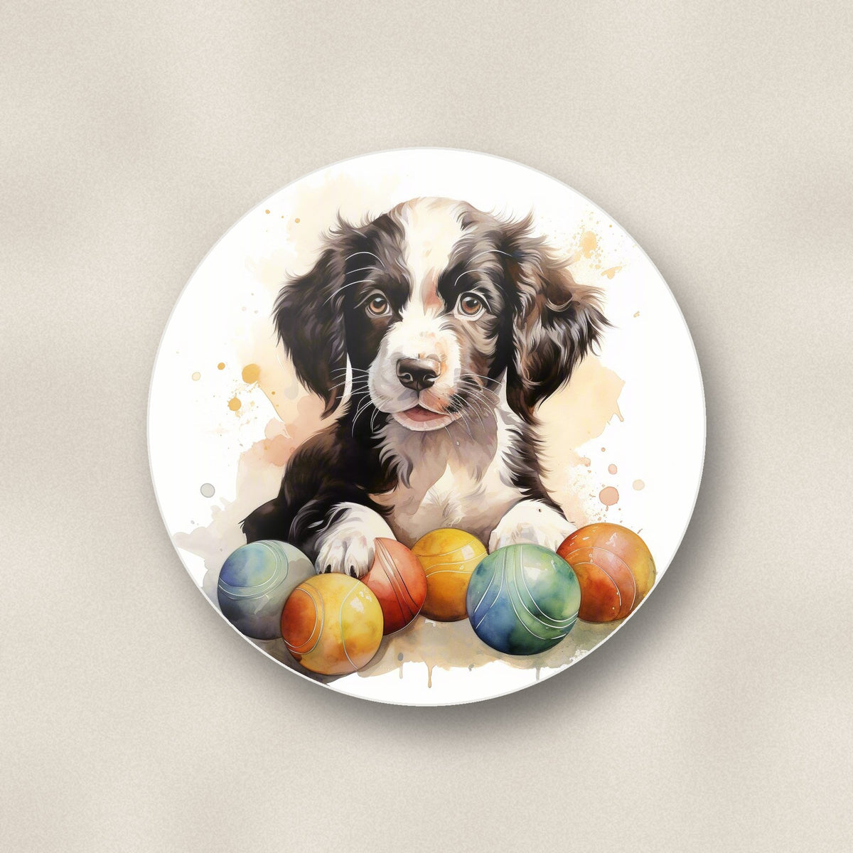 Close-up of one springer spaniel puppy no.2 round ceramic coaster, flat UV print