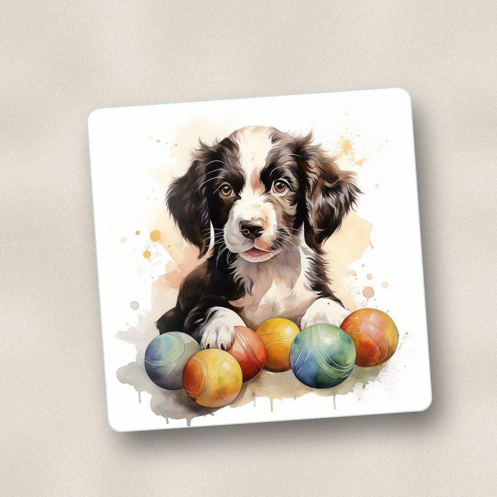 Close-up of one springer spaniel puppy no.2 square glass coaster, flat UV print