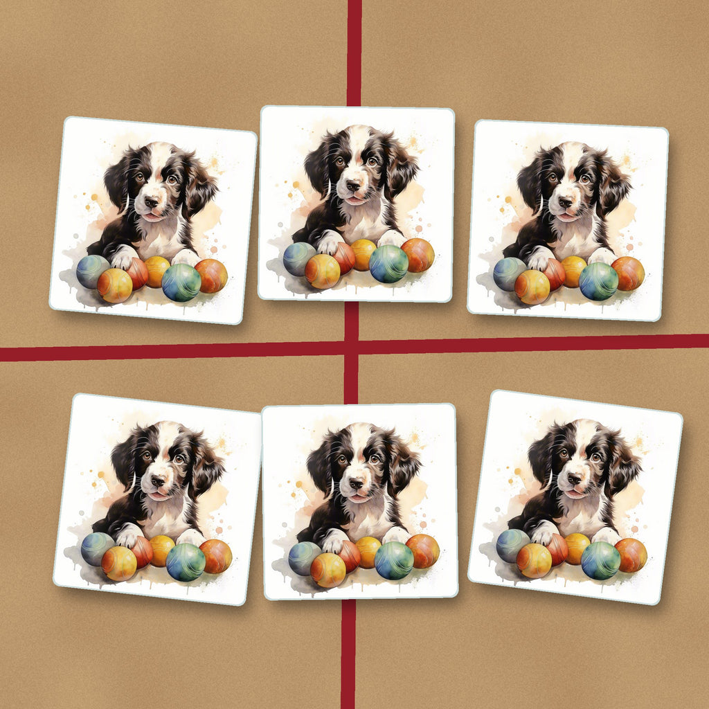 Springer Spaniel Puppy No.2 square glass coasters on kraft gift wrap
