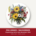 Sunflower & Wildflower Bouquet round ceramic coaster set of 6 – pre-order / backorder, dispatching mid to late November 2026