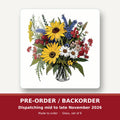 Sunflower & Wildflower Bouquet square glass coaster set of 6 – pre-order / backorder, dispatching mid to late November 2026