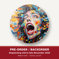 Graffiti Expressionist Face round ceramic coaster set of 6 – pre-order / backorder, dispatching mid to late November 2026