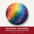 Rainbow Swirl Abstract round ceramic coaster set of 6 – pre-order / backorder, dispatching mid to late November 2026