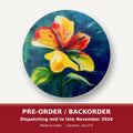 Painted Yellow & Red Flower round ceramic coaster set of 6 – pre-order / backorder, dispatching mid to late November 2026