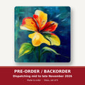 Painted Yellow & Red Flower square glass coaster set of 6 – pre-order / backorder, dispatching mid to late November 2026