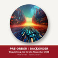 Digital Horizon Abstract round ceramic coaster set of 6 – pre-order / backorder, dispatching mid to late November 2026