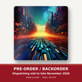 Digital Horizon Abstract square glass coaster set of 6 – pre-order / backorder, dispatching mid to late November 2026