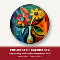 Cubist-Style Flowers in a Vase round ceramic coaster set of 6 – pre-order / backorder, dispatching mid to late November 2026