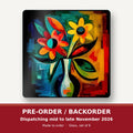 Cubist-Style Flowers in a Vase square glass coaster set of 6 – pre-order / backorder, dispatching mid to late November 2026