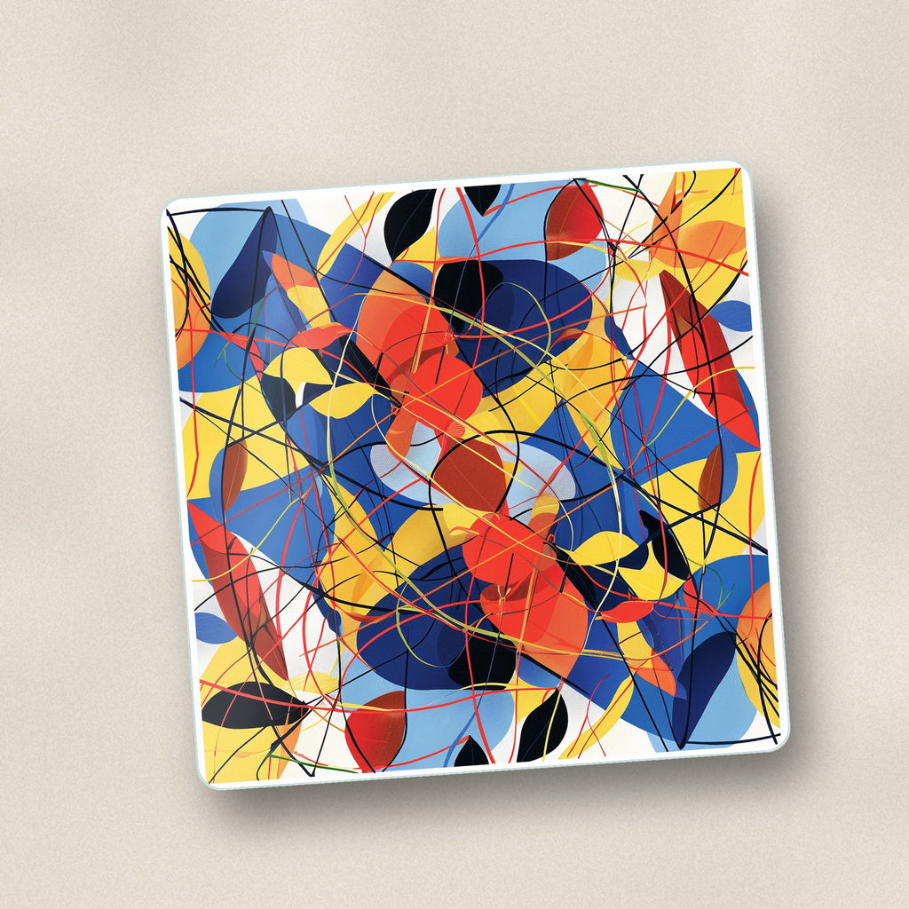 Close-up of one abstract lines & shapes square glass coaster, flat UV print