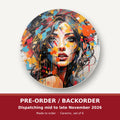 Expressionist Floral Portrait round ceramic coaster set of 6 – pre-order / backorder, dispatching mid to late November 2026