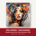 Expressionist Floral Portrait square glass coaster set of 6 – pre-order / backorder, dispatching mid to late November 2026