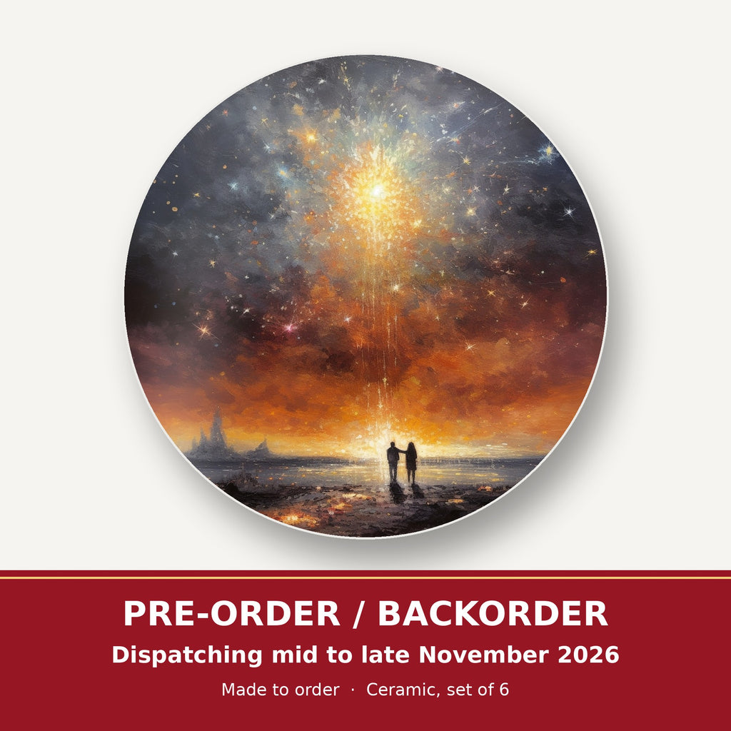 Impressionist Shooting Star Sky round ceramic coaster set of 6 – pre-order / backorder, dispatching mid to late November 2026