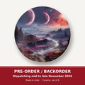 Lunar Landscape & Twin Planets round ceramic coaster set of 6 – pre-order / backorder, dispatching mid to late November 2026