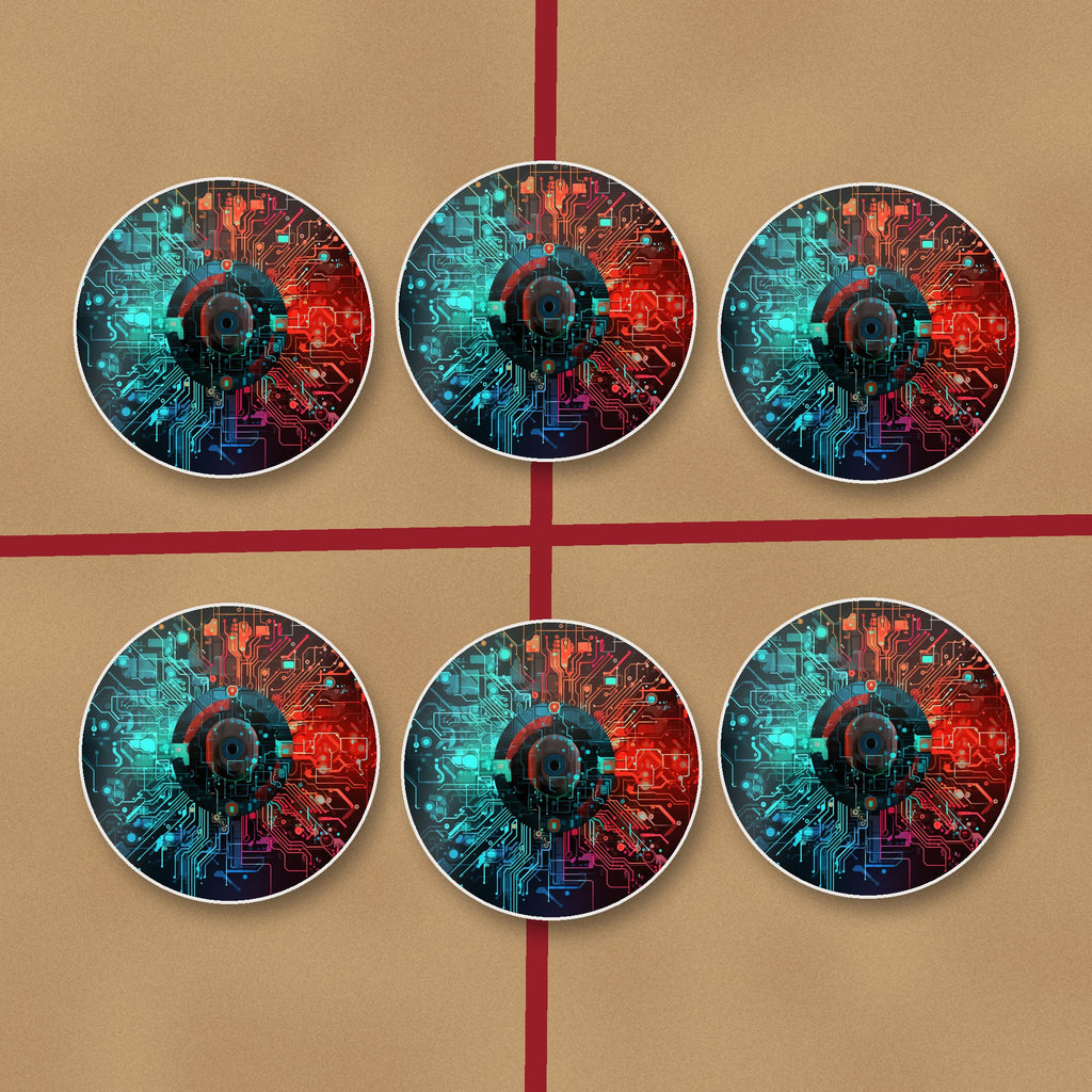 Circuit Board Abstract round ceramic coasters on kraft gift wrap
