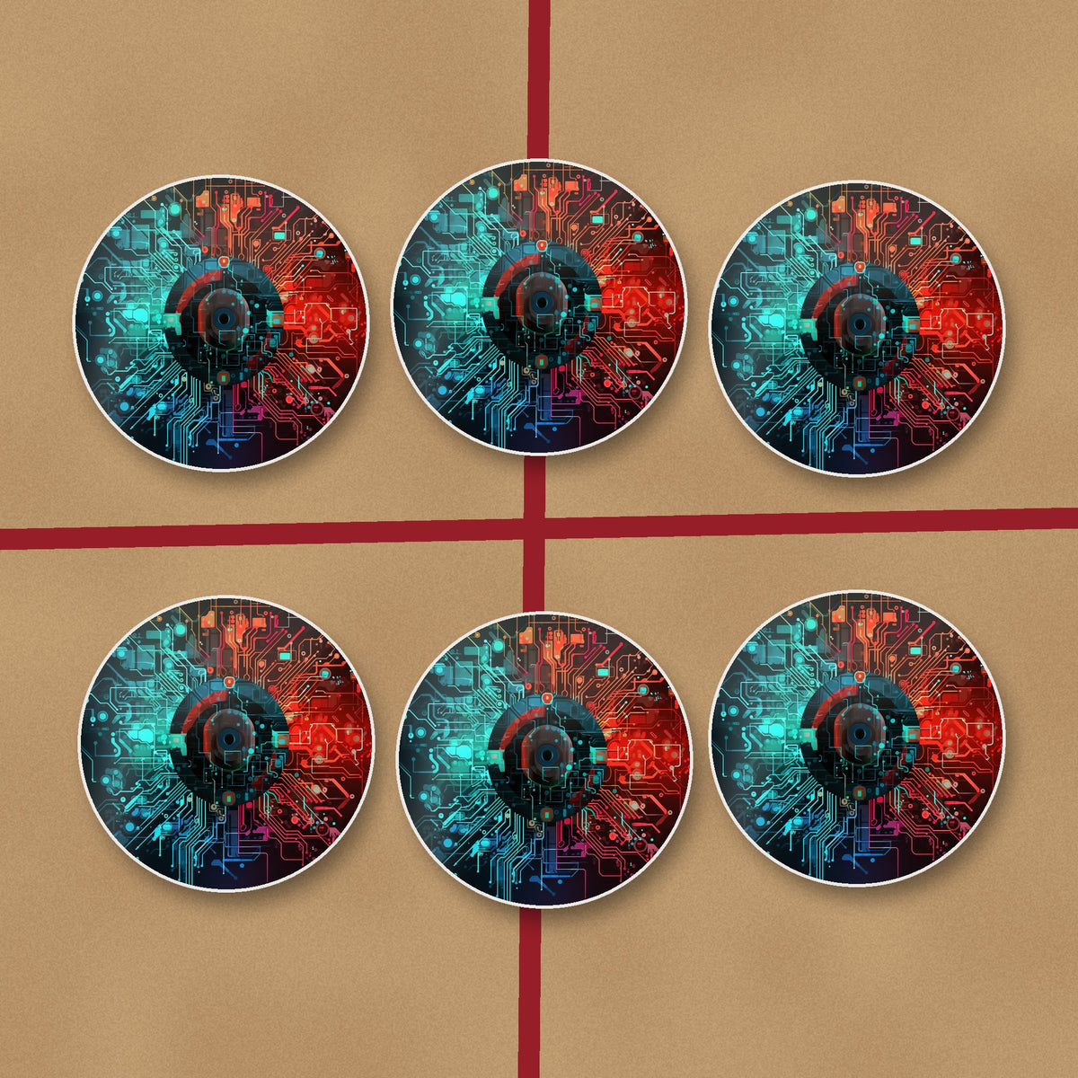 Circuit Board Abstract round ceramic coasters on kraft gift wrap