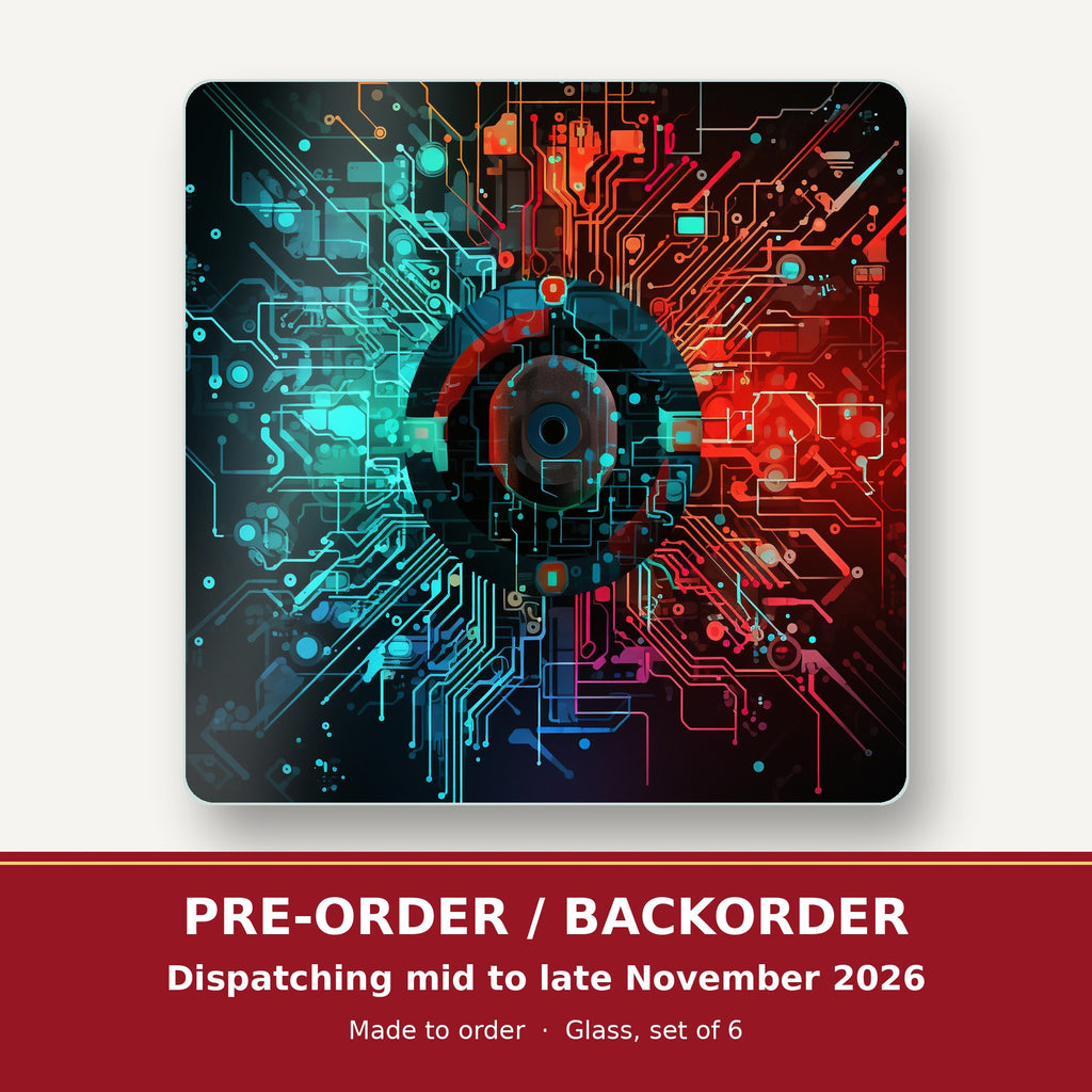 Circuit Board Abstract square glass coaster set of 6 – pre-order / backorder, dispatching mid to late November 2026