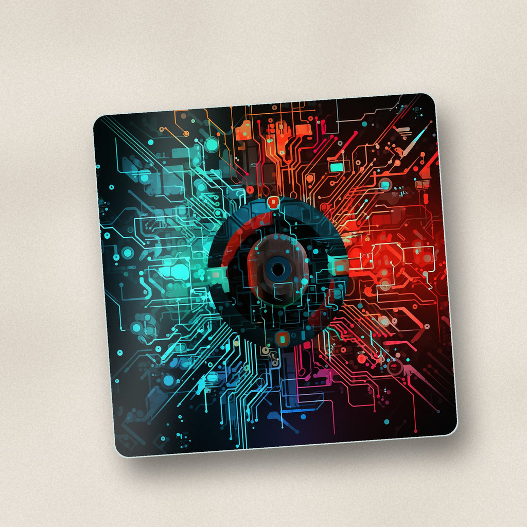 Close-up of one circuit board abstract square glass coaster, flat UV print