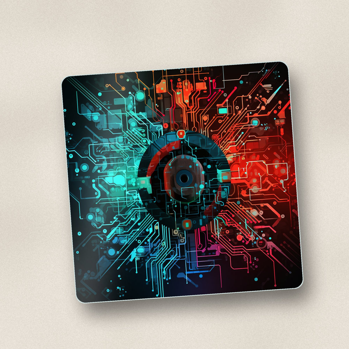 Close-up of one circuit board abstract square glass coaster, flat UV print