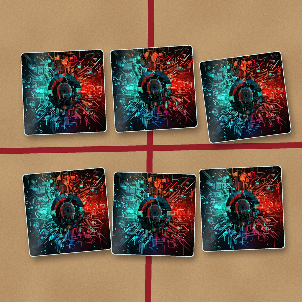 Circuit Board Abstract square glass coasters on kraft gift wrap